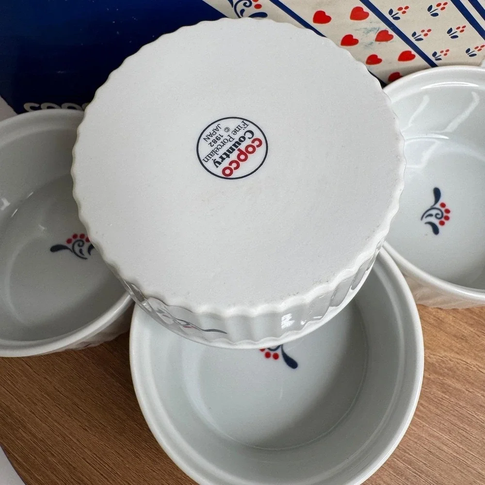 Copco Ramekins Set of 4 White Country Porcelain Vintage 1982 Cottagecore No. 951